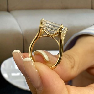 Partywear Lab Grown 3.01CT Emerald Cut Diamond Solitaire Ring 18K Yellow Gold Stackable Sparkling Luxury Surprise For <b>Girlfriend</b> - Product Image 5