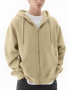 Sweat-shirts à capuche pour hommes en molleton 100% coton épais 380 GSM, fabriqués par OEM, avec logo personnalisé, fermeture éclair intégrale, coupe ample et ajustée - Product Image 1