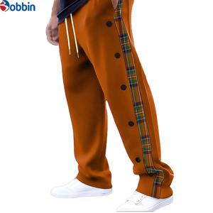 New Fashion Comfortable Vintage Side Button Striped Patchwork Pants Mens Trendy <b>Drawstring</b> Loose Straight <b>Trousers</b> Men Pants - Product Image 2