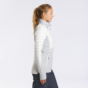 Chaqueta de esquí impermeable y aislante para mujer, con bloques de color, 220g, cuello alto, cierre de cremallera, cortavientos, forro polar sintético - Product Image 4