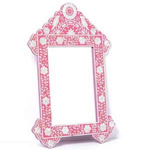 NEHA ENTERPRISES Pink Floral Bohemian Inlay Handmade Eco-Friendly <b>Lightweight</b> Irregular Shape Decorative MDF Framed Wall <b>Mirror</b> - Product Image 1