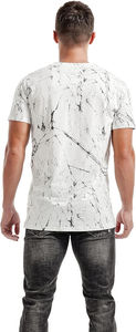 T-shirt décontracté à manches courtes pour homme, imprimé marbre blanc, en popeline de polyester respirante, idéal pour l'été - Product Image 2