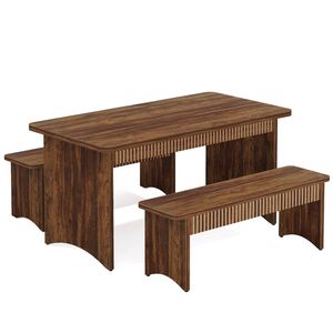Set da Pranzo con 2 Panche e Tavolo, Set da Sala da Pranzo in Legno Rettangolare in 3 Pezzi - Product Image 5