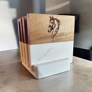 Premium Marble Wood Cup Coaster Set Modern Handmade Drink Holder for Office Home And <b>Bar</b> Counter Decor - Product Image 3