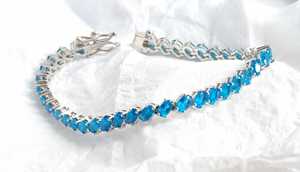 Pulsera de tenis de apatita neón con corte ovalado de 3x5mm en plata de ley 925, elegante pulsera de eslabones con gema azul para mujer, joyería fina - Product Image 2