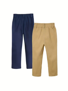 Medium-Large High School Children Back-To-School Solid Color Uniform Trousers 100% Cotton Canvas Woven Pocket Loose Tight Waist - Product Image 2