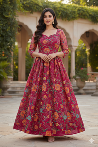 Tissu Chinon Pur Exquis, Tissu en Soie Chinon Pur avec Broderie Florale Numérique Artisanale, Une Couture Ethnique de Luxe - Product Image 5