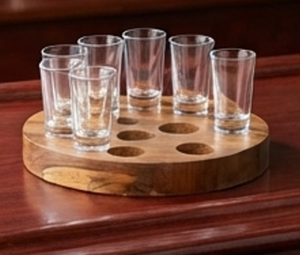 Élégant support rond en bois pour verres, organisateur d'ustensiles de cuisine rustique fait main - Product Image 3