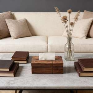 Boîte à mouchoirs carrée en bois artisanal moderne, design Wabi Sabi, finition bois naturel, organiseur de mouchoirs de table moderne par UO - Product Image 2