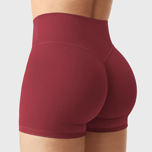 Shorts Deportivos Color Granate para Mujer, Cintura Alta, Control de Abdomen, Efecto Levanta Glúteos, Sin Costuras, Elásticos, para Yoga, Venta al Por Mayor - Product Image 1