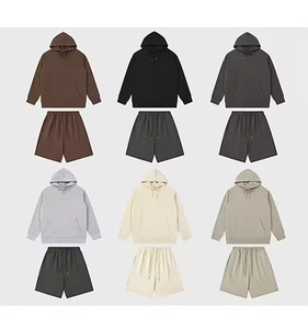 Ensemble sweat à capuche et short pour homme, couleur unie, en molleton bouclette, style décontracté, taille à cordon, coupe confortable, idéal pour l'automne - Product Image 5