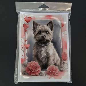 Cairn Terrier Valentine Roses Cartes de vœux fantaisistes A7 Lot de 8 cartes de note vierges avec enveloppes Taille 5x7 - Product Image 3