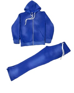 Haute qualité 100% coton hommes lourd imprimé à capuche Streetwear hiver Tracksuits-2 pièce survêtements - Product Image 2