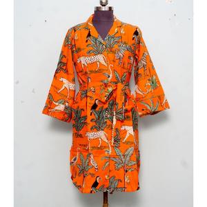Chemise Kimono Bohème Mi-Longue pour Femme Indienne, en Coton Élégant, Vêtement de Nuit avec Ceinture à Nouer et Boutons Décoratifs, Coupe Ample et Confortable - Product Image 1