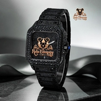 Montre de luxe pour homme en moissanite et diamant avec boîtier en acier inoxydable, cadran orné de cristaux, mouvement à quartz et bracelet assorti