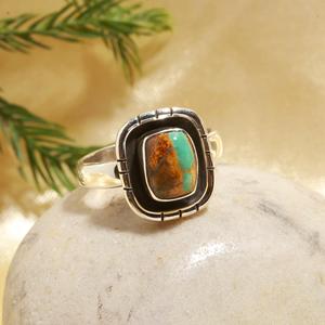 Solid 925 Sterling <b>Silver</b> Vintage <b>Solitaire</b> <b>Rings</b> Fine Design Natural Turquoise Cushion Shape Bezel Setting Gemstone - Product Image 3
