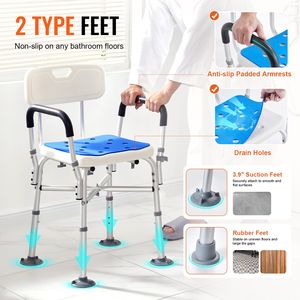 Lightweight Shower <b>Chair</b> with <b>Padded</b> Arms and Back Adjustable Height Bath Bench Reinforced CrossBar Shower Stool Elde - Product Image 3