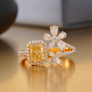 1.07 CT Fancy Yellow Red Lab Grown Diamond <b>Ring</b> 14K Gold Engagement Bands with 18K Plating Fine <b>Statement</b> Jewelry - Product Image 1