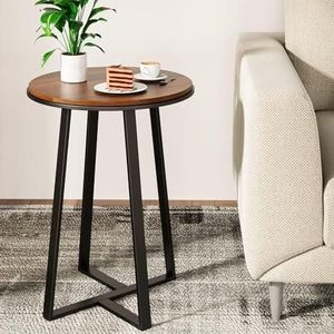Table d'appoint en fer avec plateau en bois de style farmhouse, au charme rustique, avec base en métal robuste et grain de bois naturel - Product Image 6