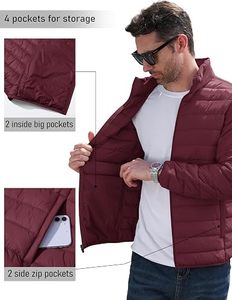 Men's Lightweight <b>Packable</b> Down Coat Waterproof Winter Hooded <b>Jacket</b> with 100% Filling Polyester/Cotton Casual Storage Pouch - Product Image 6