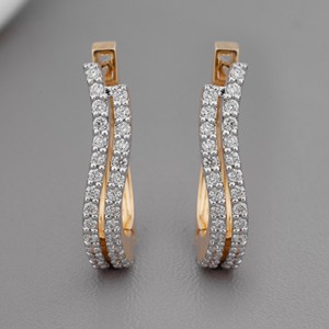 Pendientes de Aro Dobles con Diamantes Cultivados en Laboratorio Certificados por IGI, Plata de Ley 925 Sólida, Aros Curvos con Diamantes Pavé - Product Image 2