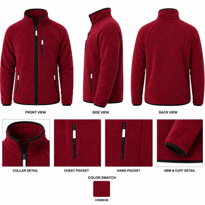 Veste polaire bleu roi pour homme, manteau sherpa cobalt, fermeture éclair intégrale, col montant, veste chaude en polaire, garniture contrastante noire. - Product Image 2