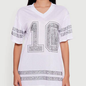 Maillot de football américain rose en maille de haute qualité, unisexe, respirant, avec strass personnalisés, vêtements de sport, fournisseur en gros - Product Image 2