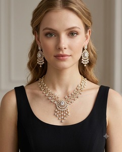 Intricate Leaf Branch Shape Necklace <b>Set</b> With Tassel Dangle Earrings <b>Set</b> High Quality Antique Gold Plated Jewelry <b>Set</b> Collection - Product Image 2