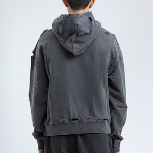 Oem Unisex Vintage Wash Hoodie Custom Stone Washed Heavyweight 100_ Cotton 500gsm Heavy Weight Distressed Hoodie - Product Image 3
