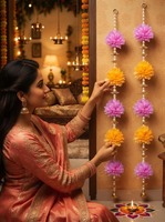 Guirlande suspendue de fleurs artificielles en plastique traditionnelles, chrysanthèmes et perles – Décoration indienne pour mariage, Diwali, anniversaire