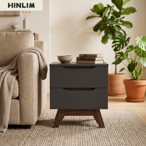 Modern Durable Nightstand 2 Drawer Wood Base <b>Storage</b> <b>Side</b> <b>Table</b> Bedroom Furniture Midcentury Design - Product Image 4