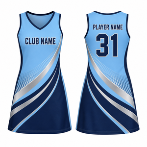 Camiseta de Netball Personalizada sin Mangas para Mujer, Azul Claro Marino, Impresión por Transferencia de Calor, Transpirable, 100% Poliéster, Uniforme de Equipo para Adultos - Product Image 1