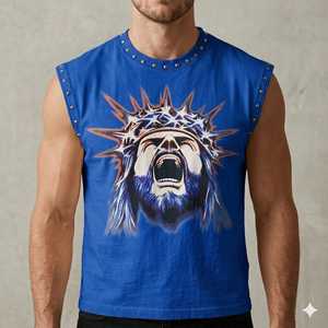 T-shirt sans manches sur mesure pour homme, de haute qualité, 100% coton, avec impression personnalisée sur mesure effet délavé rétro, coupe ample. - Product Image 5