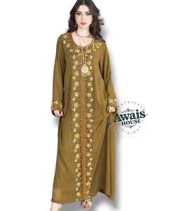 AWAIS HOUSE Women's Middle Eastern Ethnic Lightweight <b>Plus</b> <b>Size</b> Floor-Length Hand Beaded Sequined Georgette <b>Kaftan</b> Abaya Wedding - Product Image 5