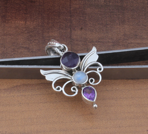 Collar con Colgante de Amatista Arcoíris Único, Plata 925 Chapada en Platino, Estilo Vintage, Joyería Natural, Gema Geométrica - Product Image 2