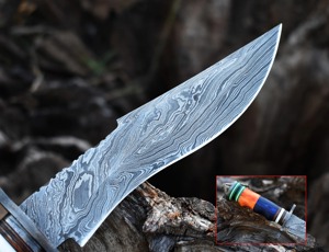 Handmade Bowie <b>knife</b> in Damascus steel wood+<b>bone</b> <b>handle</b> with leather sheath - Product Image 2