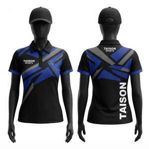 Polo de Golf para Mujer, 160 GSM, Poliéster Piqué, Transpirable, de Secado Rápido, Negro, Azul, Gris, Paneles Geométricos, Logotipo Personalizado por Sublimación - Product Image 1