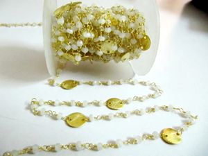 Natural Rainbow Moonstone Coin Chain Rondelle Faceted Beads 3-4mm <b>Rosary</b> Gemstone Chains Sold Per Foot - Product Image 4