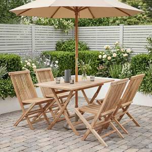 <b>Foldable</b> Teak Wood Garden <b>Table</b> Set Outdoor Patio <b>Dining</b> Furniture 4 <b>Chairs</b> Sunshade Deck Seating - Product Image 2