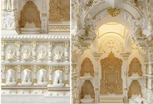 BAPS Style Teak Wood Temple With White Gold Finish Premium Solid Teak Wood <b>Mandir</b> Large Size South Indian Swaminarayan Temple UK - Product Image 4