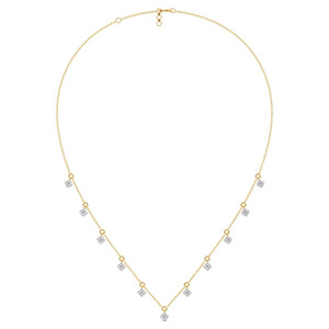Floating Blossom Charm Diamond <b>Necklace</b> with Repeating Floral Drops and <b>Delicate</b> Gold Chain Design - Product Image 3