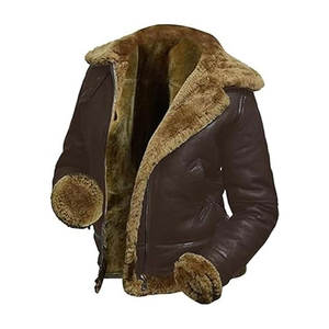 Blouson aviateur en peau de mouton véritable marron pour femme, avec capuche amovible, chaud pour l'hiver, style pilote - Product Image 4