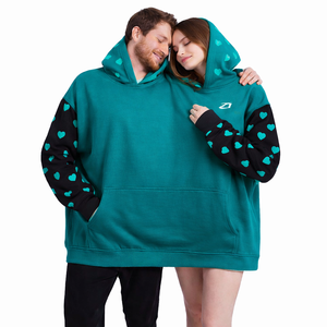 Novelty Couple Hoodie Hooded Unisex Oversized Casual Long Sleeve <b>Pullover</b> with Pocket Loose Fit Top For Two People Wearing Teal - Product Image 1
