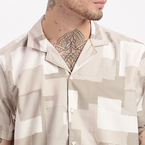 Conjunto de Camisa y Pantalones Cortos de Lino para Hombre, Diseño Sólido de Poliéster y Algodón Tejido, Manga Corta, Estilo Casual de Verano, con Estampado Digital - Product Image 6