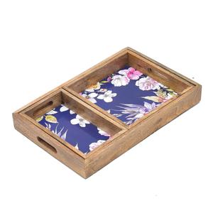 Platos Decorativos de Lujo con Estampado Floral Azul Marino y Rosa, Bandejas de Madera de Primera Calidad para Servir, Venta al Por Mayor para Pedidos al Mayoreo - Product Image 6