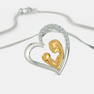 Collier pendentif cœur bicolore mère et enfant avec diamant de laboratoire - Product Image 5