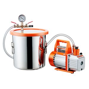 Pompa per camera a vuoto monostadio da 3 galloni 3.5 CFM in acciaio inossidabile con kit di degassificazione e coperchio in vetro temperato per recipienti a pressione - Product Image 1