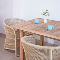 Table de jardin Andrea en teck massif, moderne, doublement extensible, résistante aux intempéries, pliable pour une utilisation en jardin et en parc