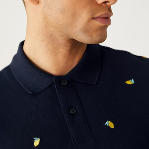 Polo en coton à manches courtes pour homme, bleu marine, imprimé ananas brodé, décontracté, tricoté, respirant, coupe classique - Product Image 6