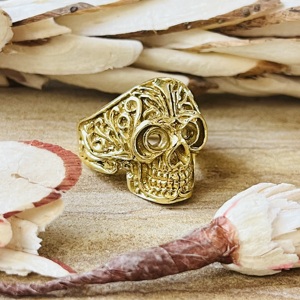 Nouvelle Arrivée Bague Tête de Mort Gothique en Laiton pour Hommes, Plaqué Or 18 carats, Filigrane, Squelette, Punk, Motard, Bijoux Tête de Mort, Vente en Gros/OEM/ODM - Product Image 6